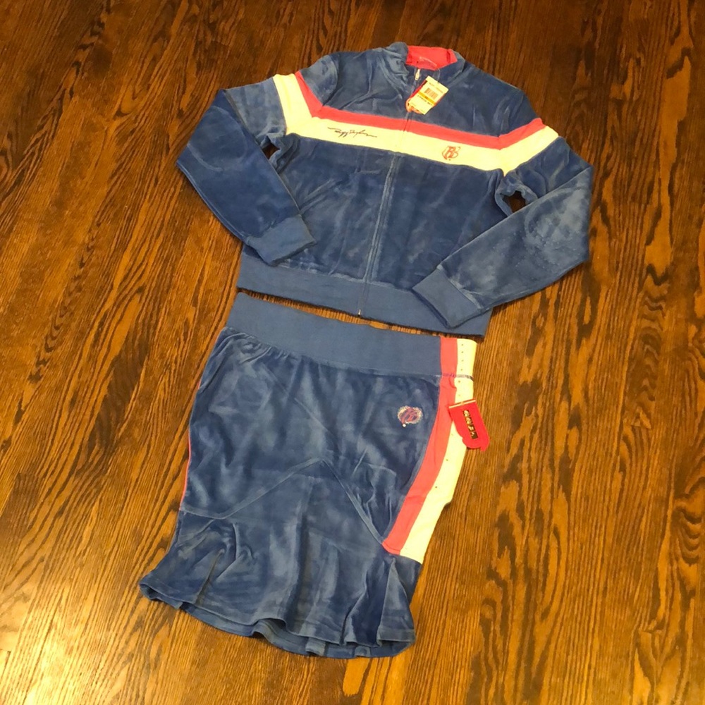 BNWT Y2K Velour Ruff Ryders Skirt Set Track Suit with Rhinestones
